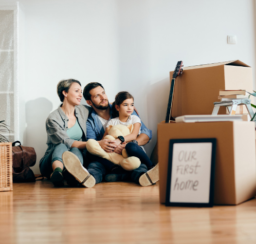 Photo of family in their first home